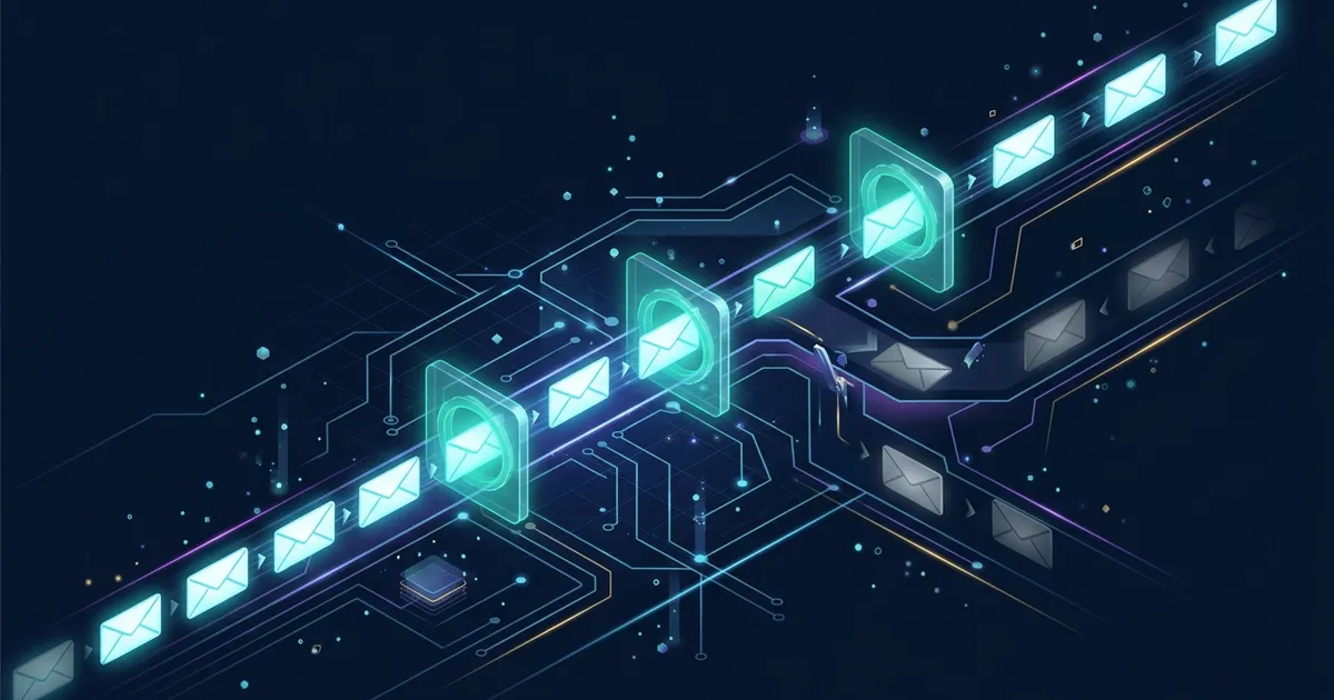Digital padlock from which a stream of credentials, email symbols and warning signs is pulled into a vortex