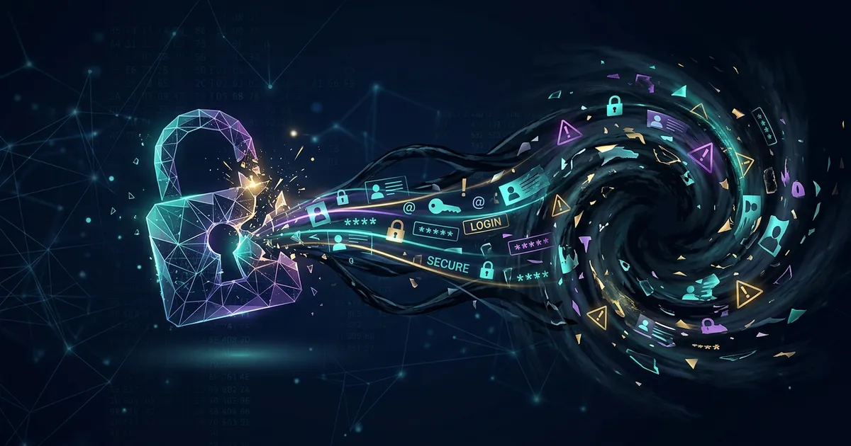 Digital key and user profile icon representing stolen credentials and identity threats