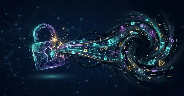 Digital key and user profile icon representing stolen credentials and identity threats