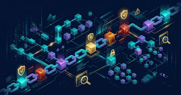 Interconnected supply chain diagram showing third-party vendor links and risk nodes