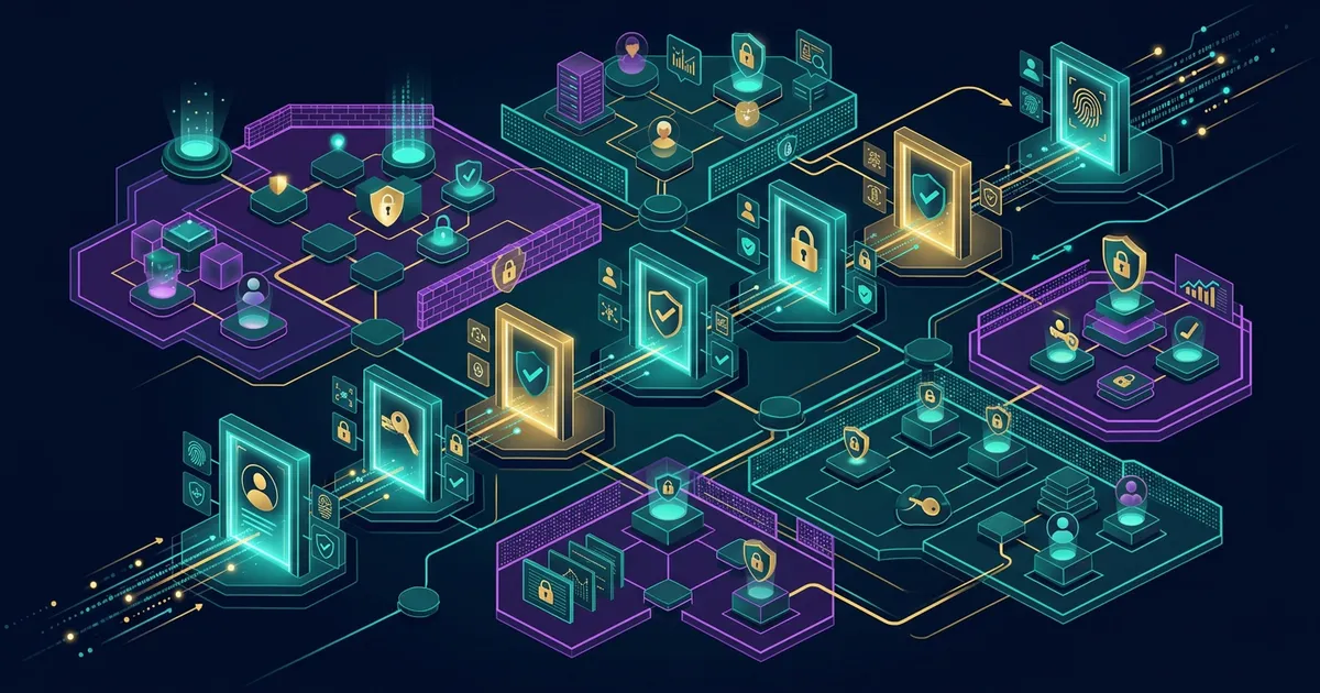 Schematic diagram of a zero trust architecture with identity verification checkpoints